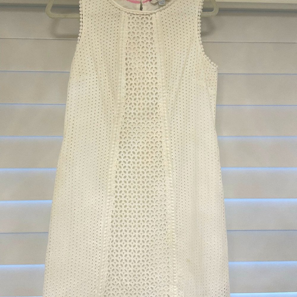 Boden - Eyelet White Dress - Pom Pom detail at hems - Size 8